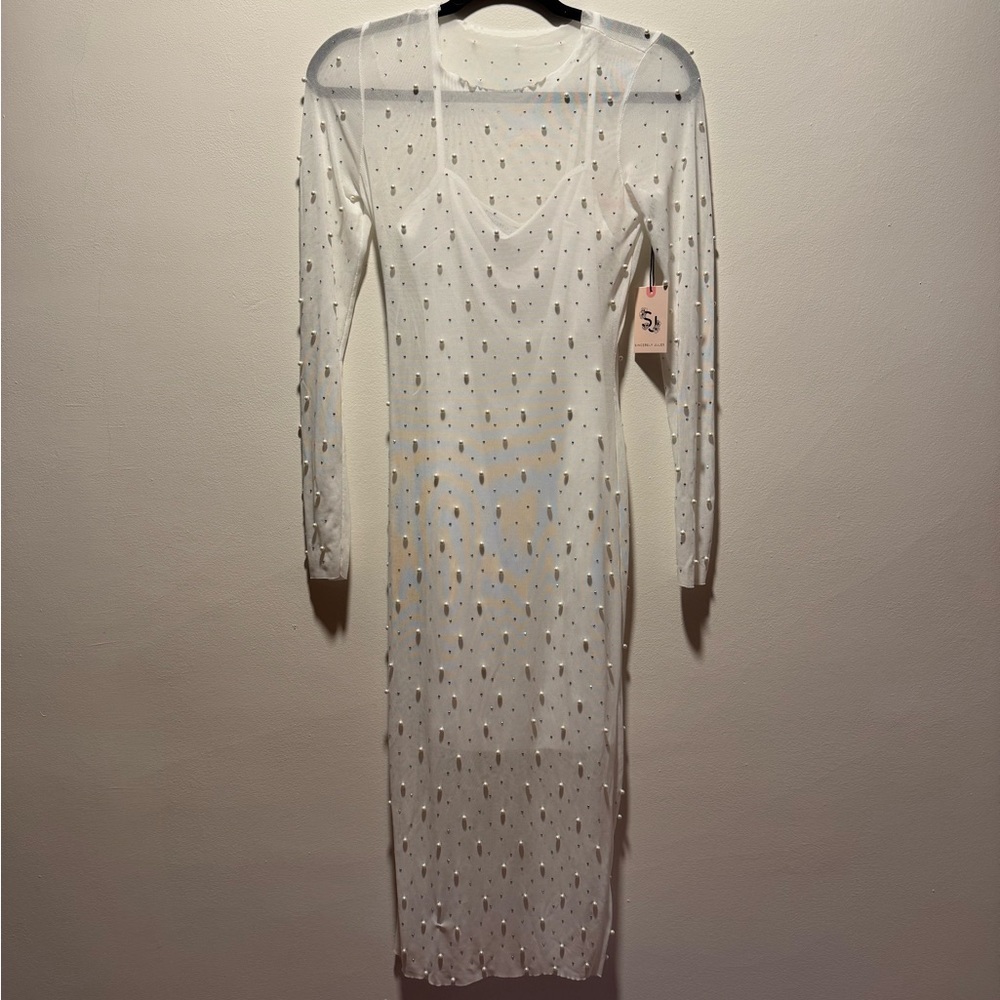 Sincerely Jules White Sheer Long Sleeve Pearl Dress